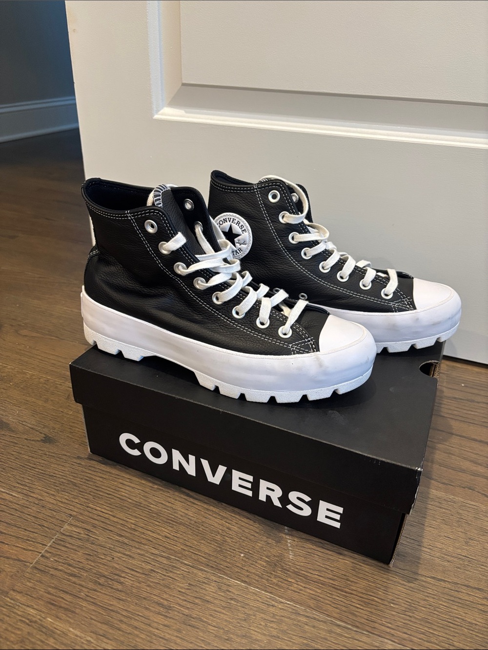 Converse Black and White High-Top Lugged Sole Sneakers